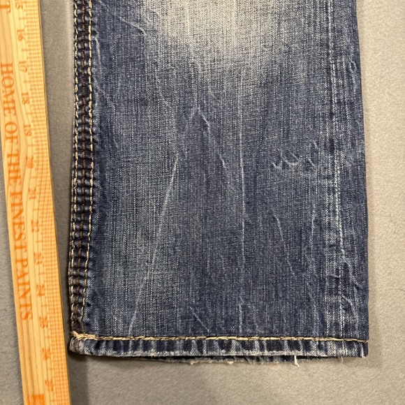 ROCK REVIVAL LUCIO 33 BOOT EMBROIDERED WHISKERING THICK STITCH JEANS - Picture 6 of 10